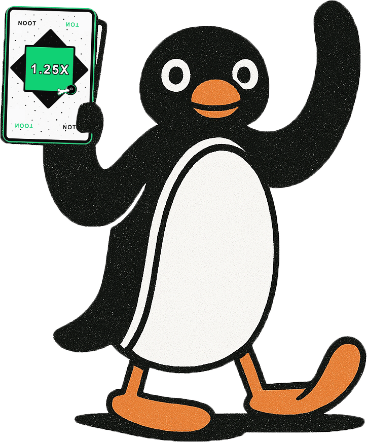 Pengu holding card